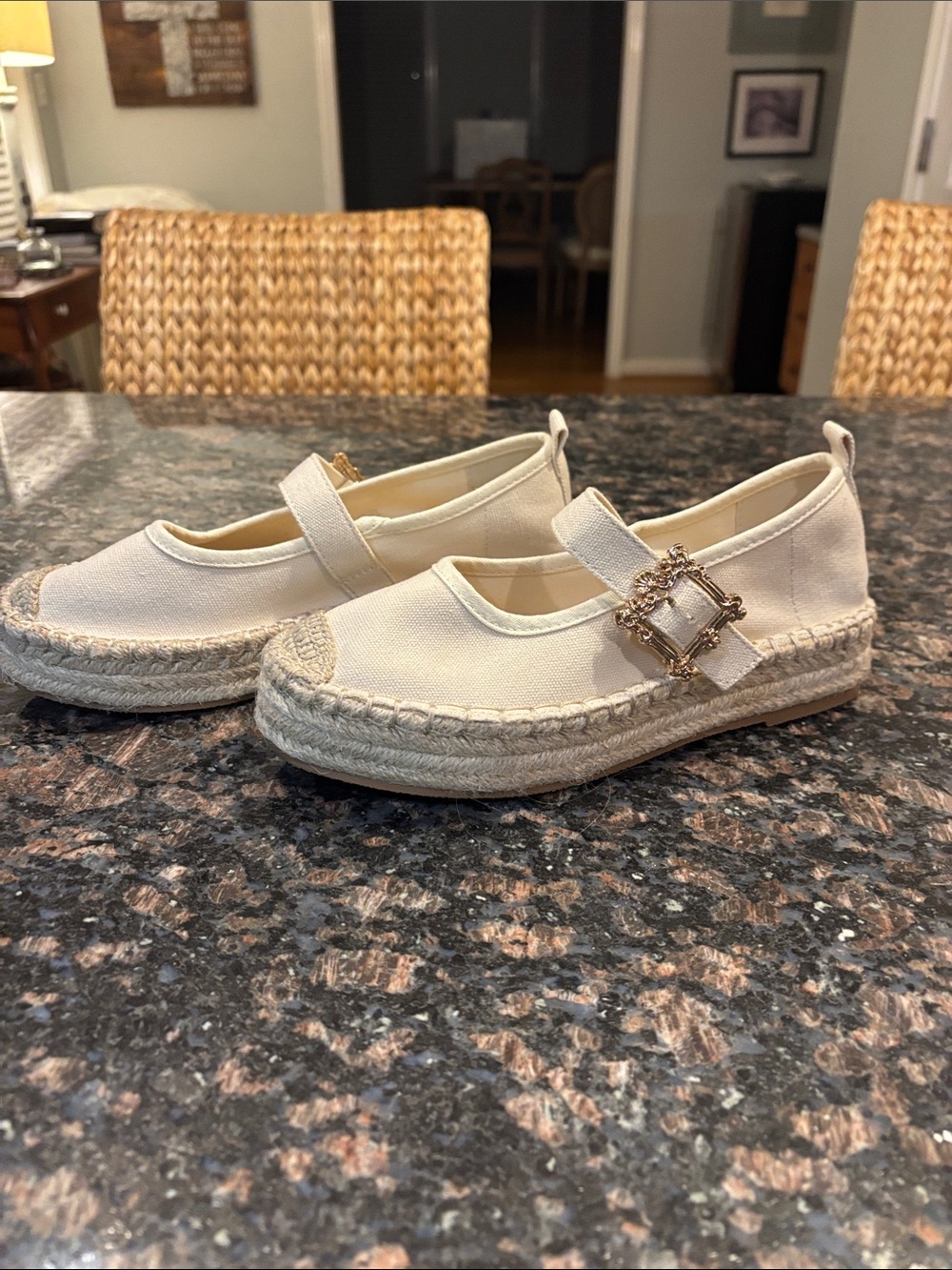 SODA Cream Canvas Espadrille Mary Jane with Decorative Buckle